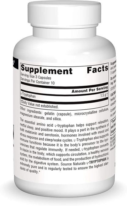 Source Naturals L-Tryptophan 500mg Capsules