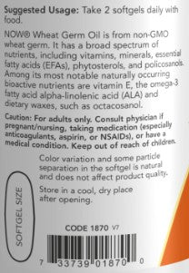 Wheat Germ Oil 1,130mg 100sg by Now