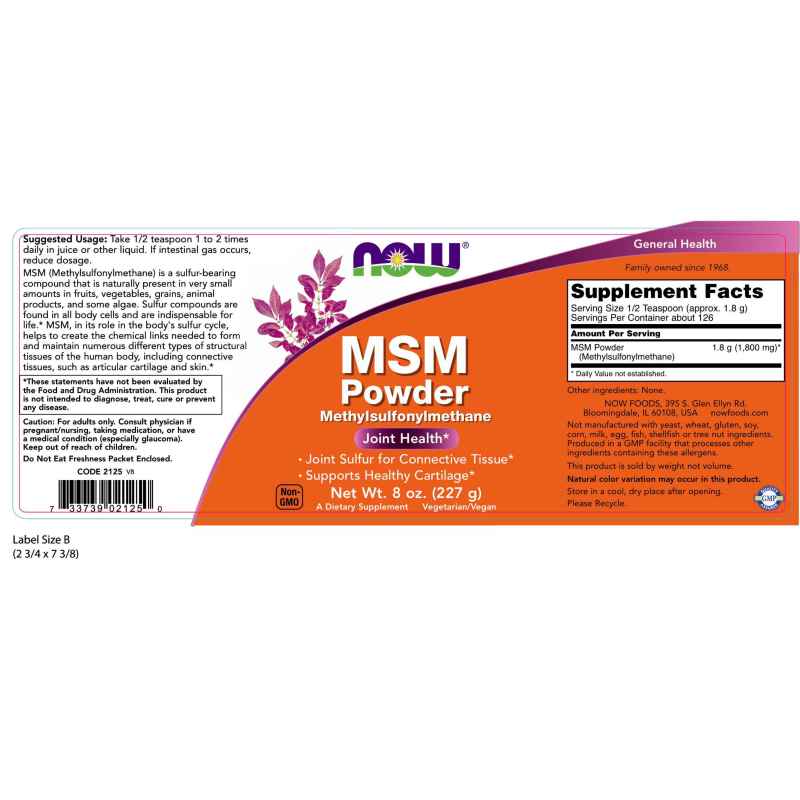 Nsm Powder MSM Powder 8oz by Now – Wholesale Nutrition