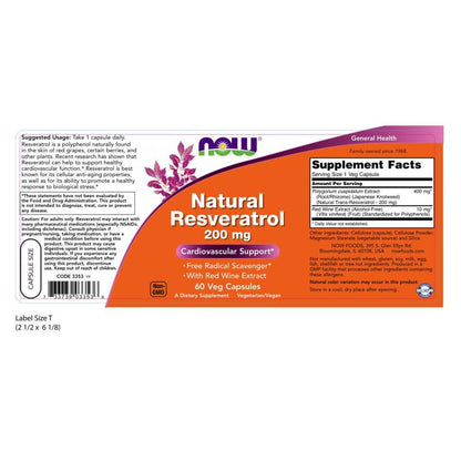 Resveratrol Natural 200mg 60VegCaps by Now