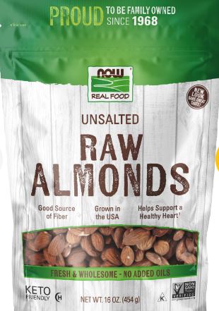 Almonds Raw & Unsalted 16oz by Now
