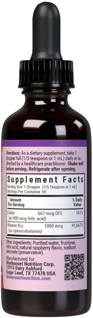 Vitamin B12 & Folic Acid Liquid 2oz by Bluebonnet