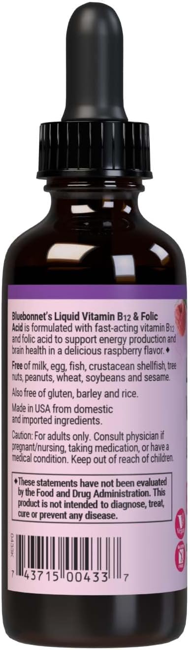 Vitamin B12 & Folic Acid Liquid 2oz by Bluebonnet