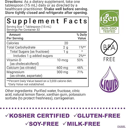 Calcium Magnesium Citrate Plus Vitamin D3 Liquid Lemon by Bluebonnet