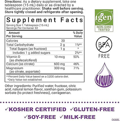 Calcium Magnesium Citrate Plus Vitamin D3 Liquid Lemon by Bluebonnet