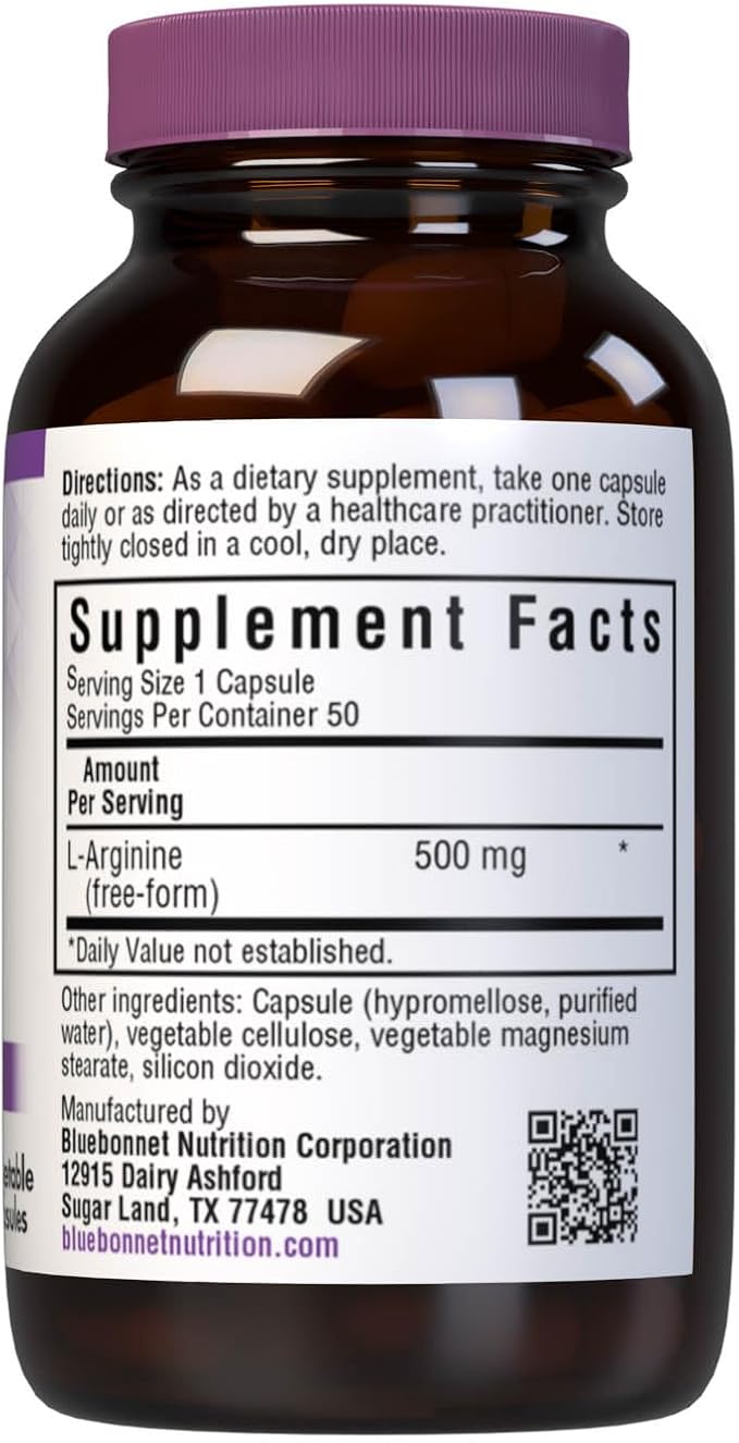 L-Arginine 500mg 50VegCaps by Bluebonnet