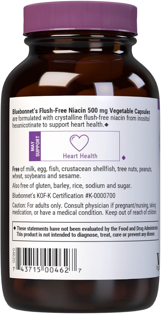Niacin Flush-Free 500mg 60VegCaps by Bluebonnet