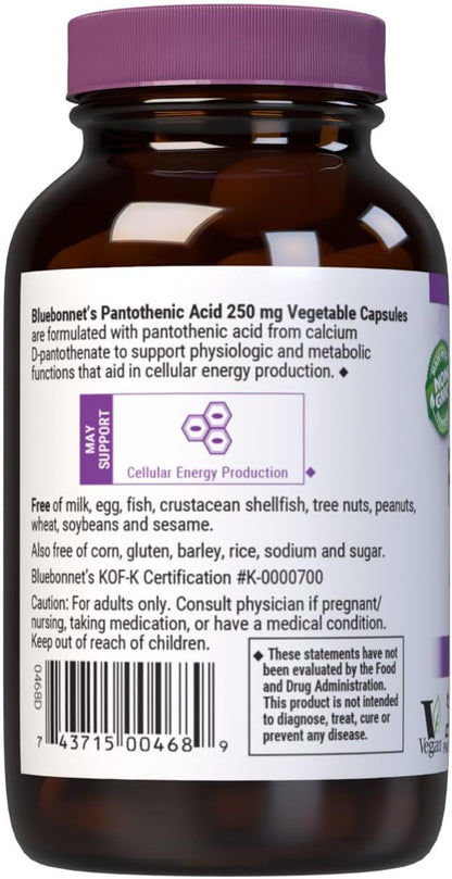 Pantothenic Acid 250mg 60VegCaps by Bluebonnet