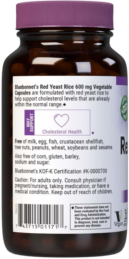 Red Yeast Rice 600mg Veg Capsules by Bluebonnet
