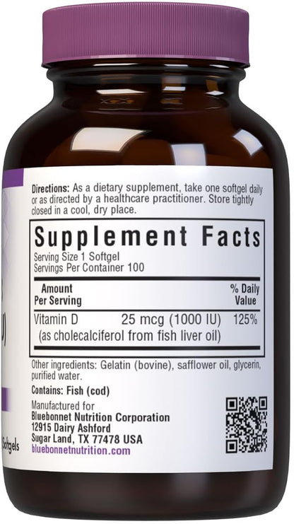 Vitamin D3 1000iu Softgels by Bluebonnet