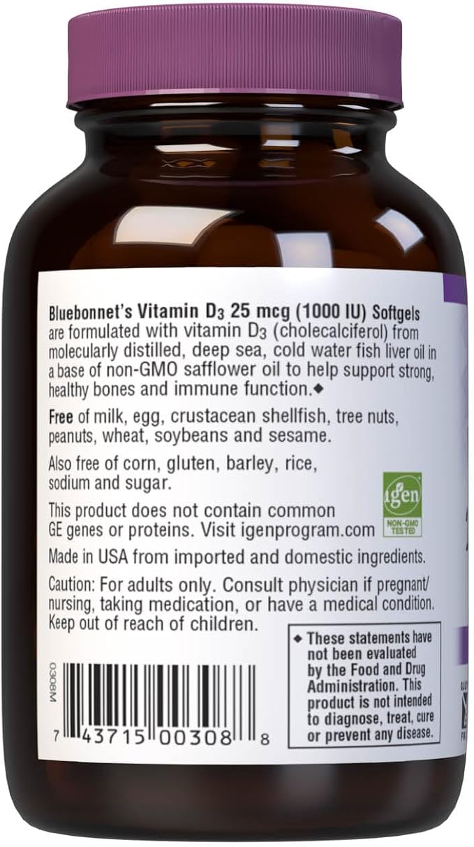 Vitamin D3 1000iu Softgels by Bluebonnet