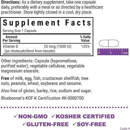 Vitamin D3 1000iu Capsules by Bluebonnet