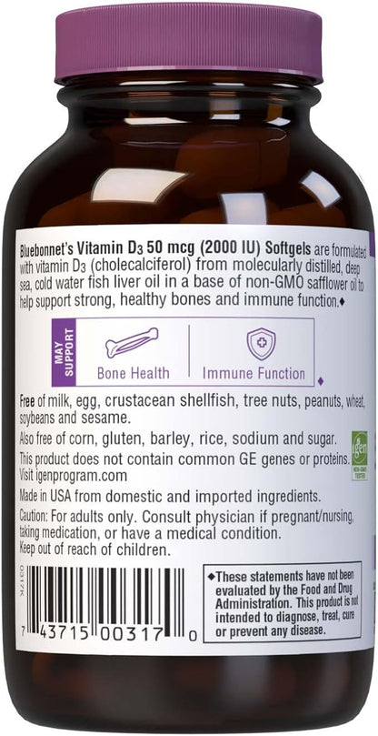 Vitamin D3 2000iu Softgels by Bluebonnet
