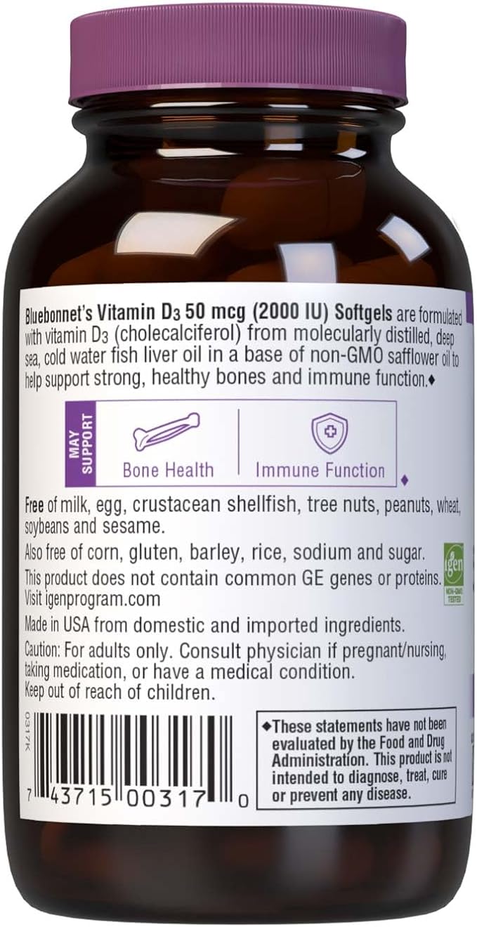 Vitamin D3 2000iu Softgels by Bluebonnet