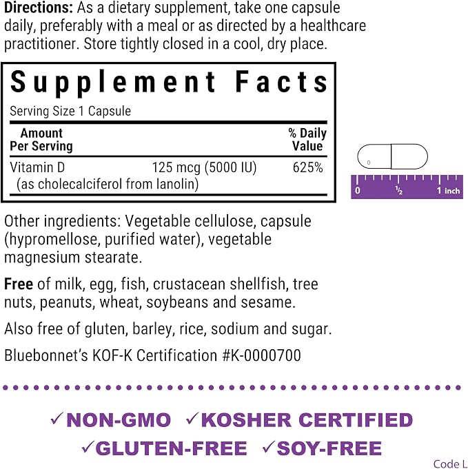 Vitamin D3 5000iu Veg Capsules by Bluebonnet