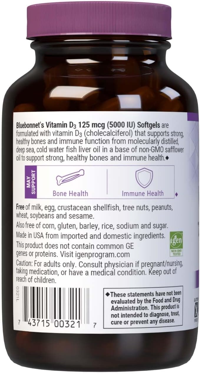 Vitamin D3 5000iu Softgels by Bluebonnet