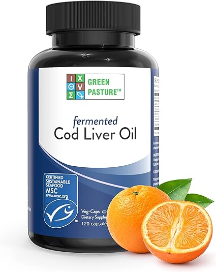 Blue Ice Fermented Cod Liver Oil Orange Flavored Veg Caps by Green Pasture