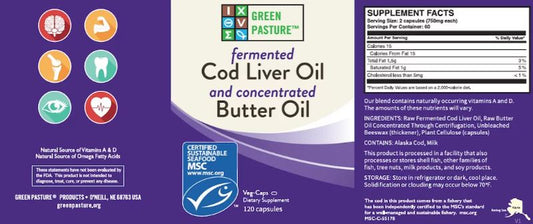 Blue Ice Royal Butter and Fermented Cod Liver Oil Blend Capsule by Green Pasture
