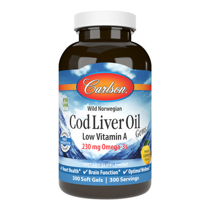 Cod Liver Oil Low Vitamin A Lemon Softgels by Carlson Labs