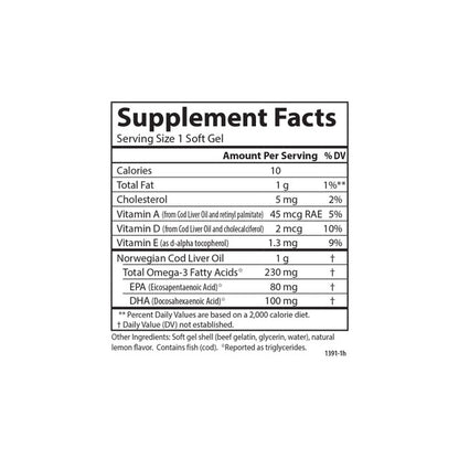 Cod Liver Oil Low Vitamin A Lemon Softgels by Carlson Labs