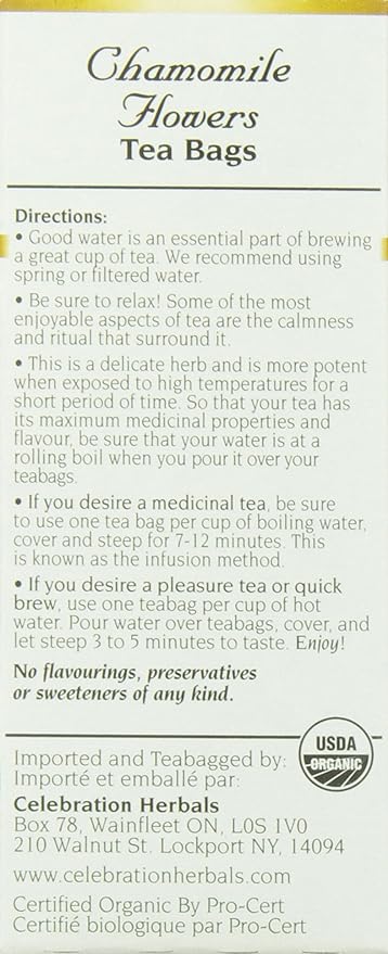 Chamomile Flower Organic Tea Bags by Celebration Herbals