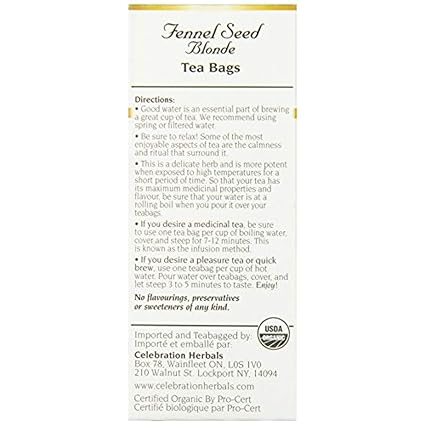 Blonde Fennel Seed Organic Tea Bags by Celebration Herbals