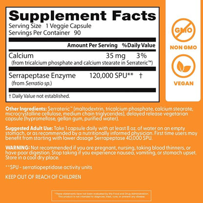 Serrapeptase 120,000 SPU Capsules by Doctor's Best