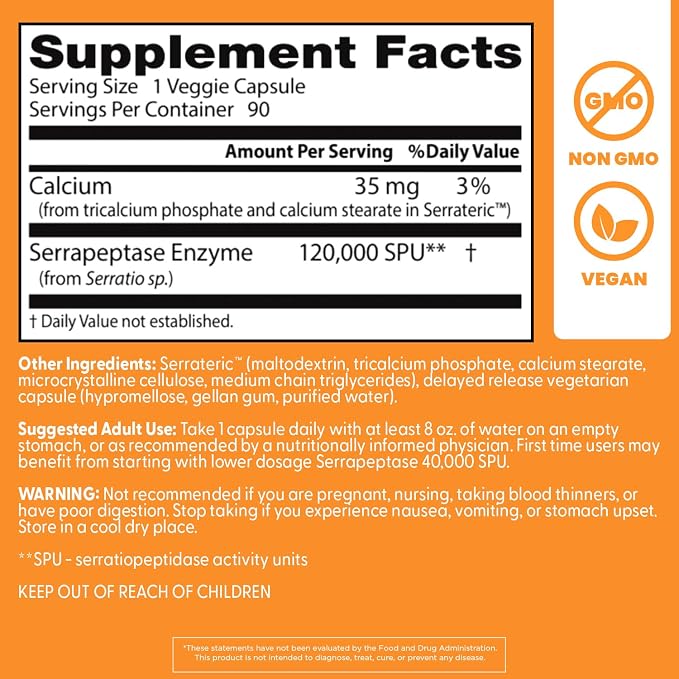 Serrapeptase 120,000 SPU Capsules by Doctor's Best