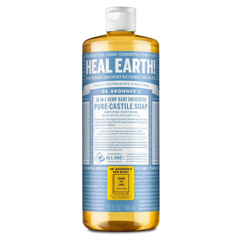 Pure-Castile Liquid Soap Baby Unscented 32oz by Dr. Bronner’s