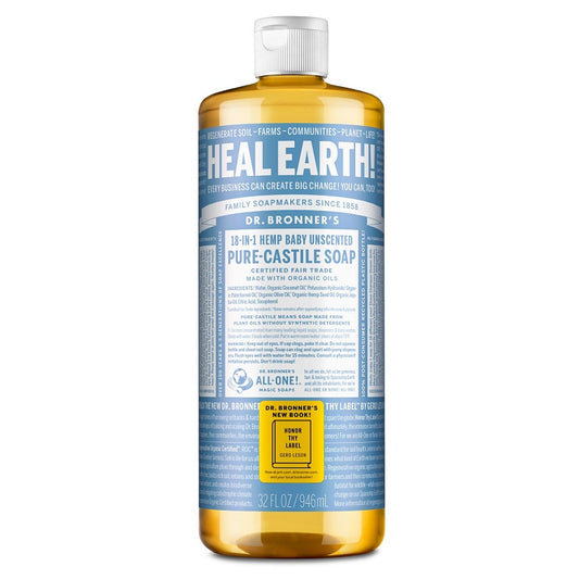 Pure-Castile Liquid Soap Baby Unscented 32oz by Dr. Bronner’s