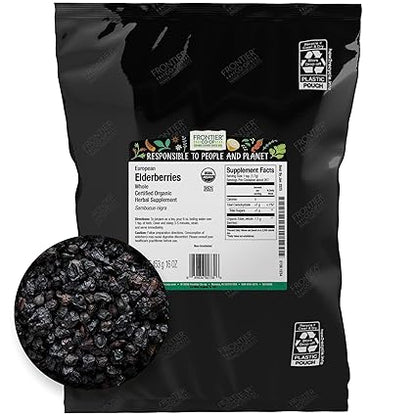 Whole Organic Dried Elderberries by Frontier