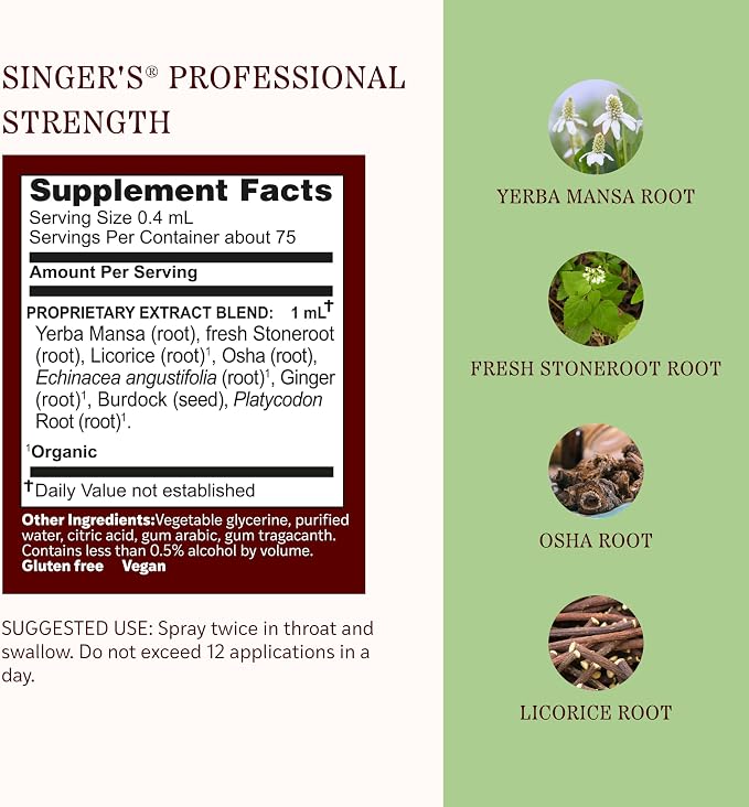 Singer's Pro Strength Alcohol Free Throat Spray by Herbs Etc