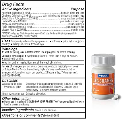 Leg Cramp Homeopathic Tablets by Hyland's