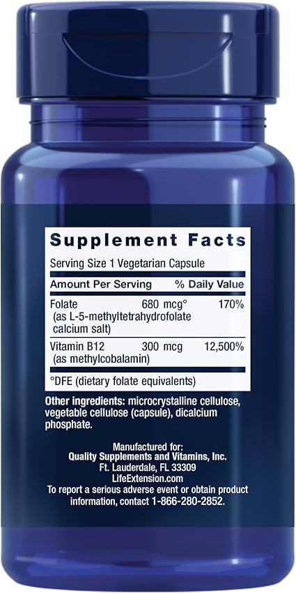 BioActive Folate & Vitamin B-12 Capsules by Life Extension
