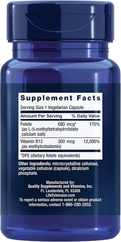 BioActive Folate & Vitamin B-12 Capsules by Life Extension