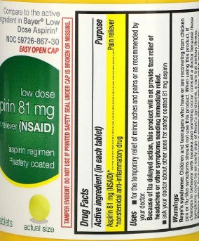 Aspirin 81mg Enteric Coated Tablets by Ready in Case Life Extension