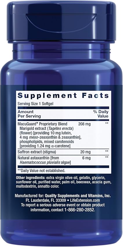 MacuGuard Ocular Support with Saffron & Astaxanthin by Life Extension