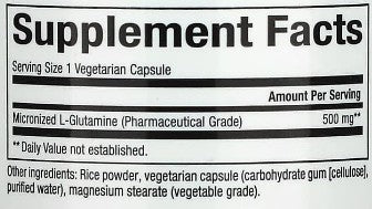 L-Glutamine 500mg Capsules by Natural Factors