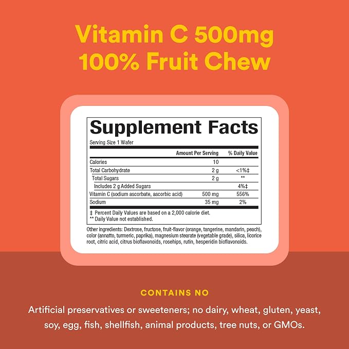 Vitamin C 500mg Orange Chewable Tablets by Natural Factors