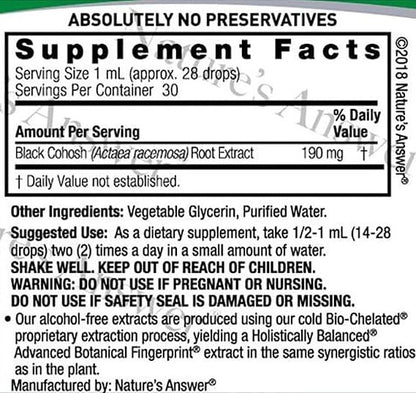 Black Cohosh Alcohol Free Extract by Nature's Answer
