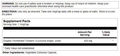Turmeric Organic Fermented 425mg 100VegCaps by Solaray