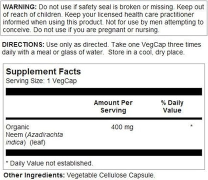 Neem Organic 400mg 100VegCaps by Solaray
