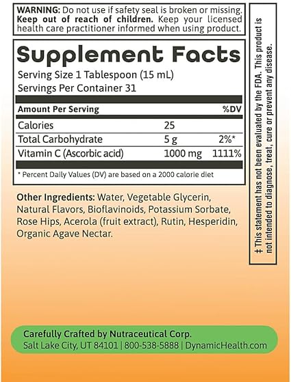 Vitamin C 1,000mg Liquid 16oz by Dynamic Health