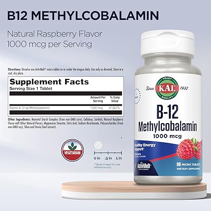 B-12 Methylcobalamin 1,000mcg 90MicroTabs Raspberry by Kal
