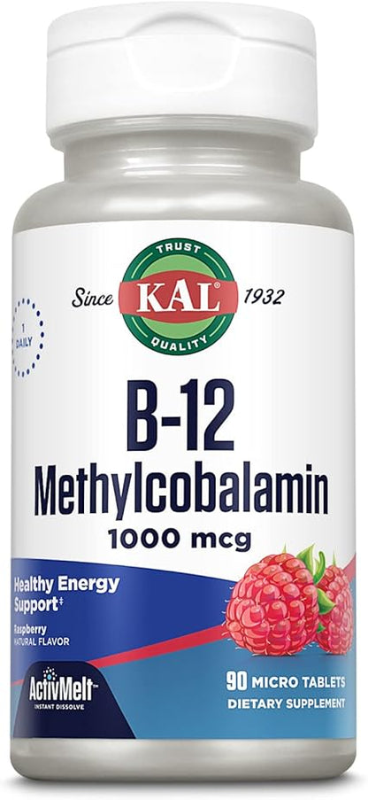 B-12 Methylcobalamin 1,000mcg 90MicroTabs Raspberry by Kal