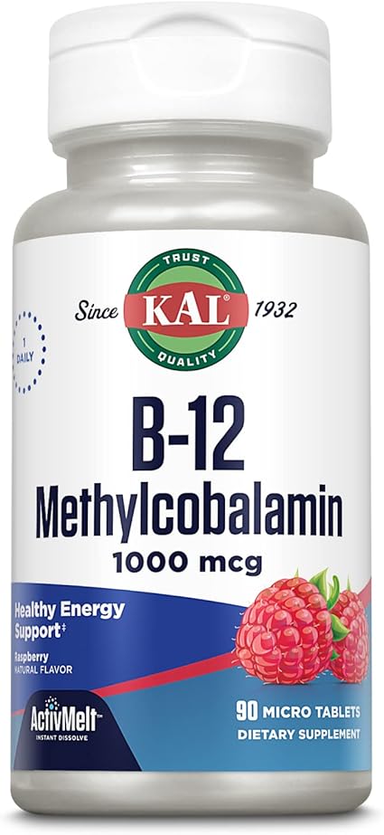 B-12 Methylcobalamin 1,000mcg 90MicroTabs Raspberry by Kal