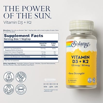 Vitamin D3 + K2 60VegCaps by Solaray