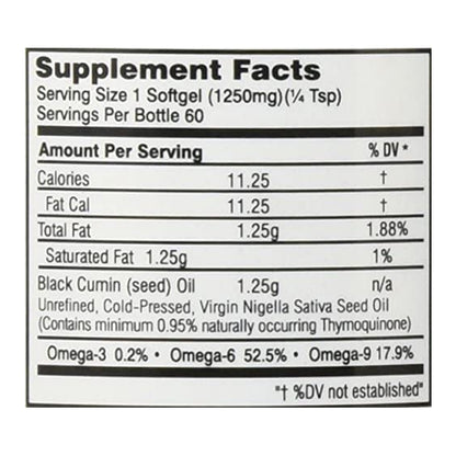 Black Seed Oil 1,250mg 60sg by Amazing Herbs