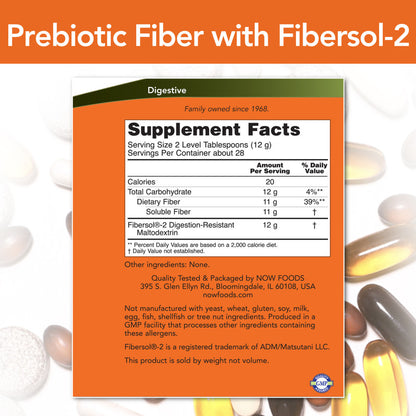 Prebiotic Fiber with Fibersol-2 Powder 12oz by Now