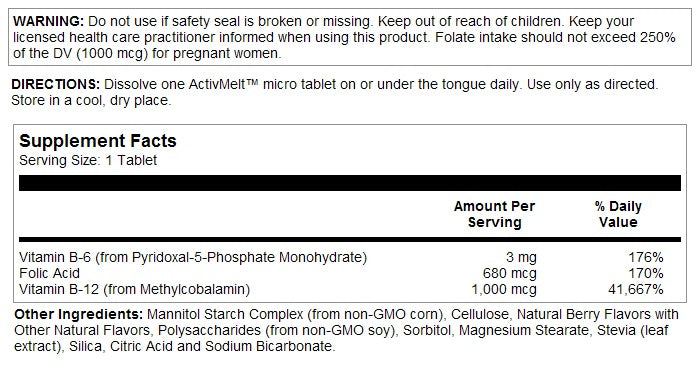 B-6 B-12 Folic Acid 60MicroTabs by Kal